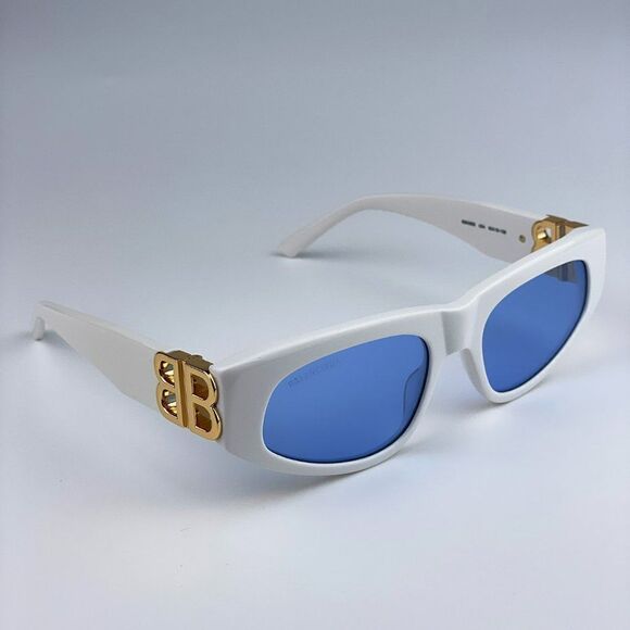 SALE! NEW Balenciaga BB0095S 004 White Gold Logo Blue Cat Eye Unisex Sunglasses main image 5
